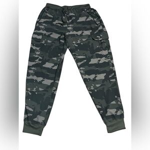 Camo Cargo Jogger Pants Mens Large Green Stretch Tactical Zip Pocket Athleisure